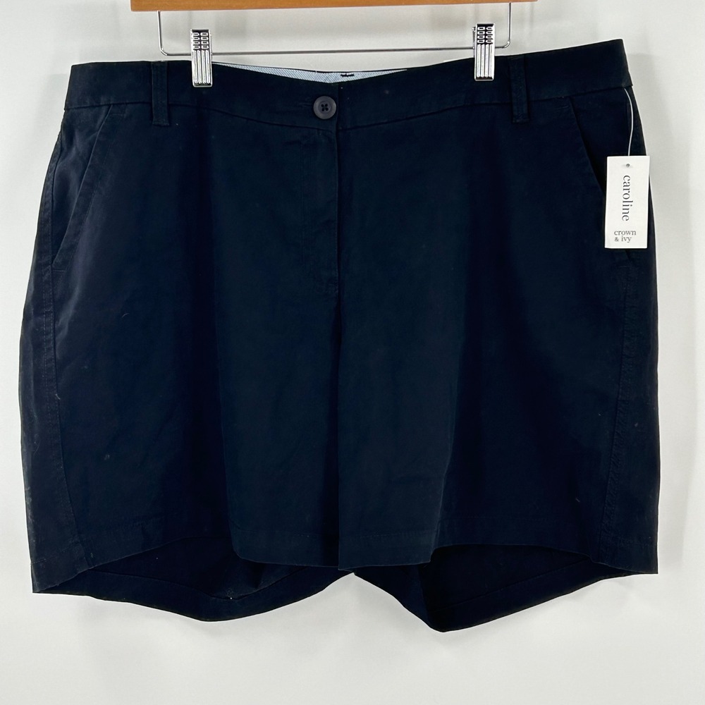 Crown & Ivy Caroline Black Stretch Twill Shorts 7 Inch Inseam Womens 16W New